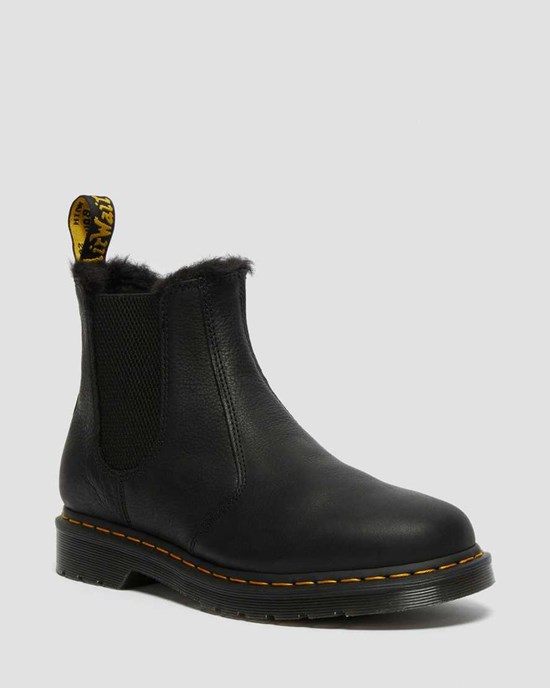 Black Ambassador Dr Martens 2976 Faux Fur Lined Women's Ankle Boots | 7568-QEPSF