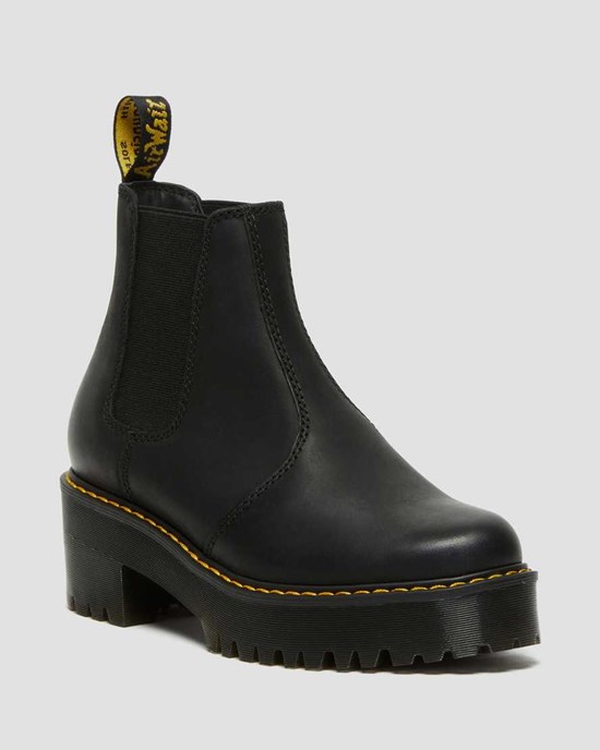 Black Burnished Wyoming Dr Martens Rometty Wyoming Leather Platform Women's Ankle Boots | 6579-GMHOV