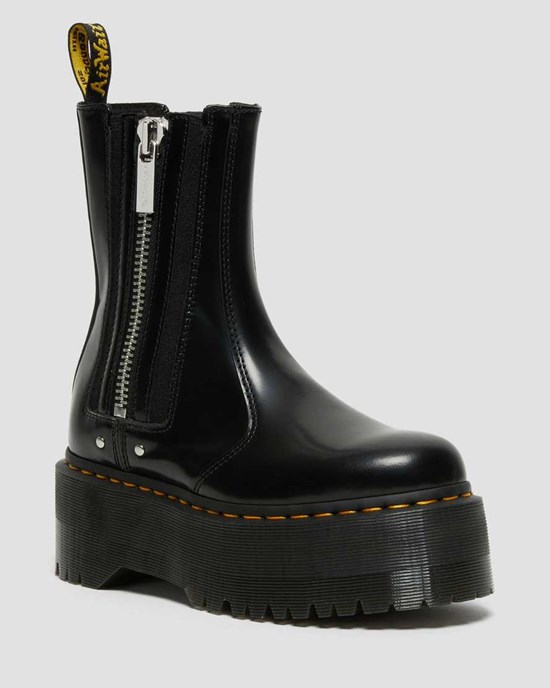 Black Buttero Leather Dr Martens 2976 Max Leather Platform Women's Zip Up Boots | 1425-HDTFB