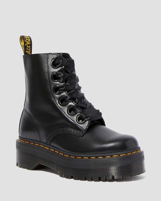 Black Buttero Leather Dr Martens Molly Leather Women's Lace Up Boots | 2503-JOQFA