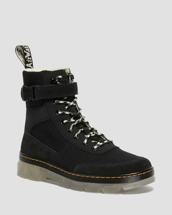 Black Dr Martens Combs Tech Superknit + Suede Men's Lace Up Boots | 1658-MJIFB
