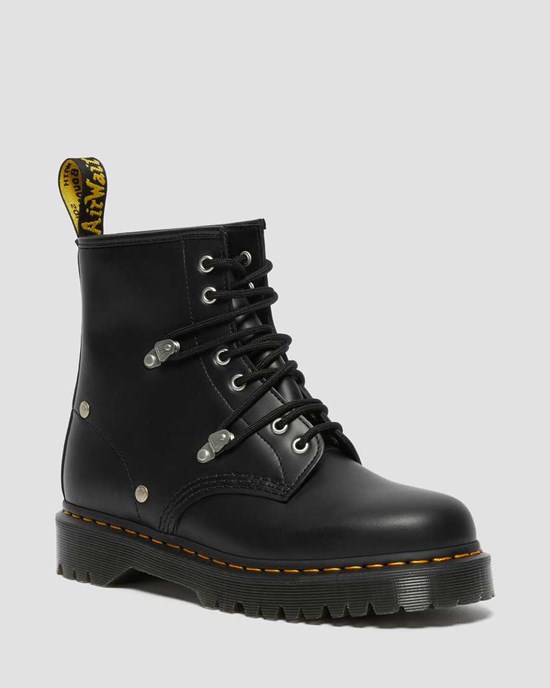 Black Fine Haircell Dr Martens 1460 Bex Stud Leather Women's Lace Up Boots | 3974-OHMRT