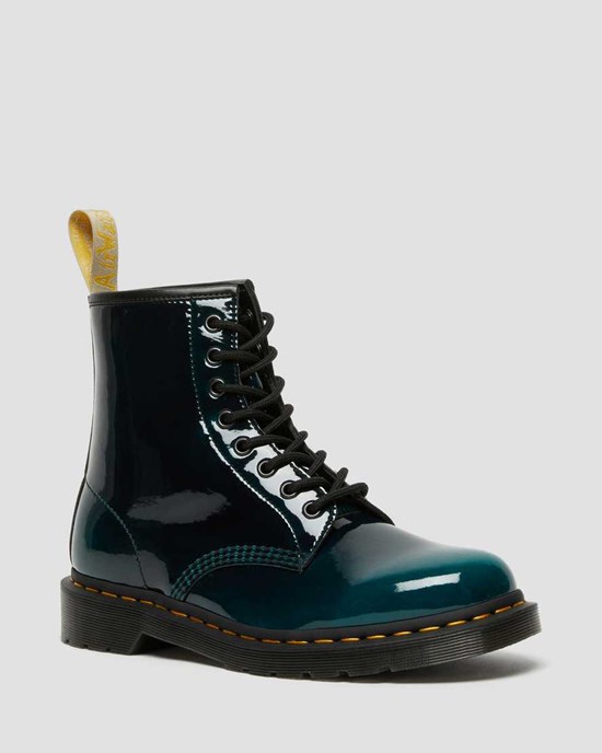 Black Gloss Pull Up Dr Martens Vegan 1460 Gloss Women's Lace Up Boots | 3674-VWCKX