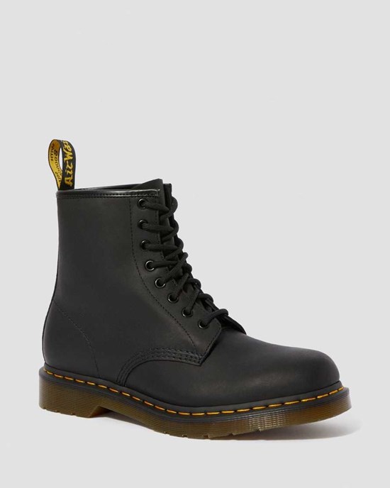 Black Greasy Leather Dr Martens 1460 Greasy Leather Women's Lace Up Boots | 4027-APMXW