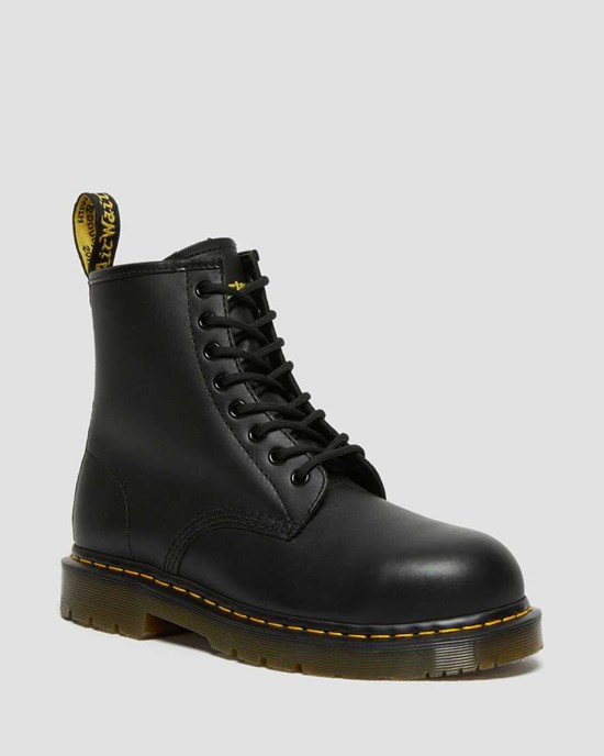 Black Industrial Full Grain Dr Martens 1460 Slip Resistant Steel Toe Women's Ankle Boots | 0259-TSOVE