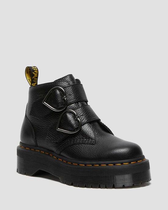 Black Milled Nappa Leather Dr Martens Devon Heart Leather Women's Ankle Boots | 1083-CGBEW