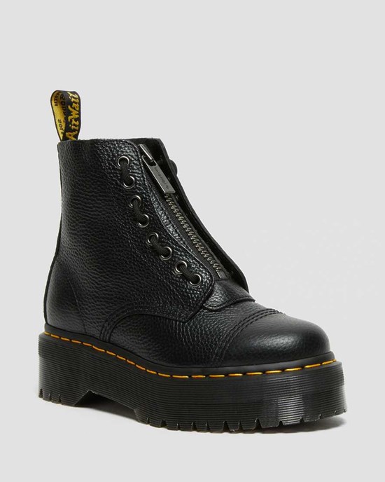 Black Milled Nappa Leather Dr Martens Sinclair Milled Nappa Leather Women's Lace Up Boots | 2697-VWJKL