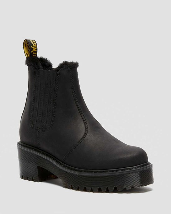 Black Moldova Dr Martens Rometty Faux Fur Leather Women's Ankle Boots | 9356-RQMBG