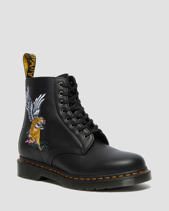 Black Nappa Dr Martens 1460 Souvenir Embroidered Leather Women's Lace Up Boots | 7658-YIUXQ