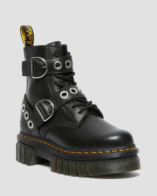 Black Nappa Lux Dr Martens Audrick Hardware Leather Women's Lace Up Boots | 1975-DMOLW