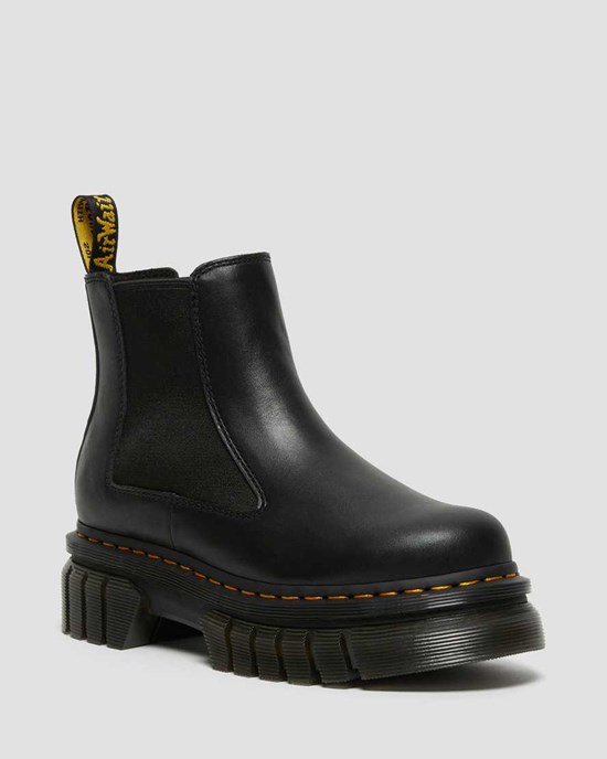 Black Nappa Lux Dr Martens Audrick Nappa Leather Platform Women's Ankle Boots | 5780-WALRM