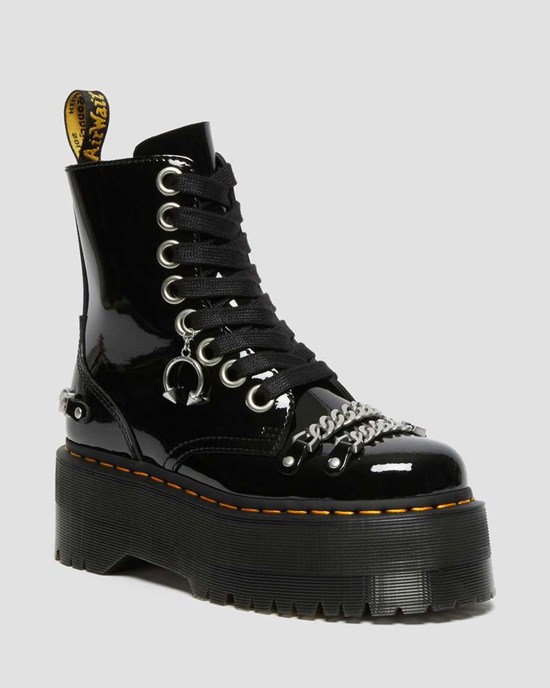 Black Patent Lamper Dr Martens Jadon Max Chain Patent Leather Women's Zip Up Boots | 6240-XQILW