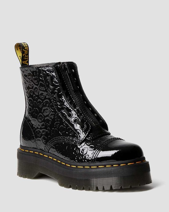 Black Patent Lamper Leopard Emboss Dr Martens Sinclair Leopard Emboss Patent Leather Women's Ankle Boots | 0653-CUDNS