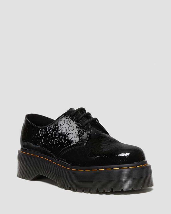 Black Patent Lamper Leopard Emboss Dr Martens 1461 Leopard Emboss Patent Leather Men's Oxford Shoes | 9356-SZQOE