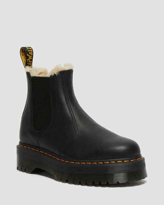 Black Pisa Dr Martens 2976 Faux Fur Lined Platform Women's Ankle Boots | 4317-XUQIR