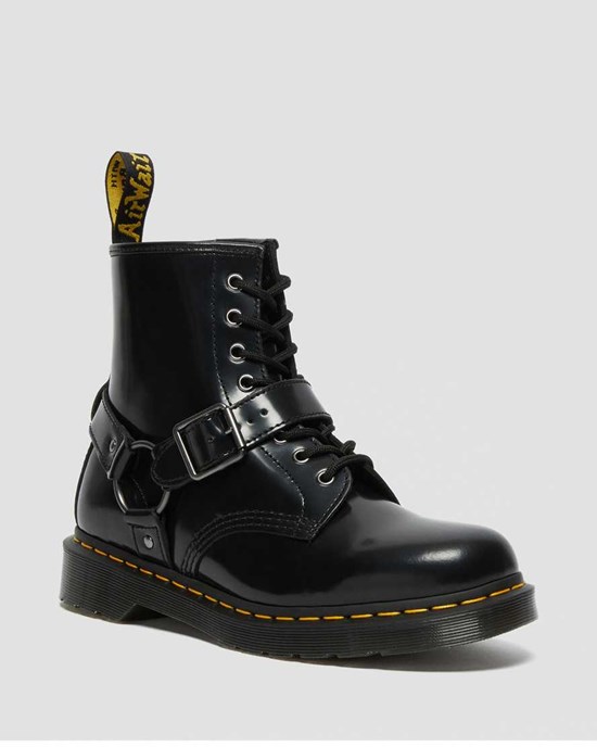 Black Polished Smooth Dr Martens 1460 Harness Leather Women's Ankle Boots | 0467-YLVHW