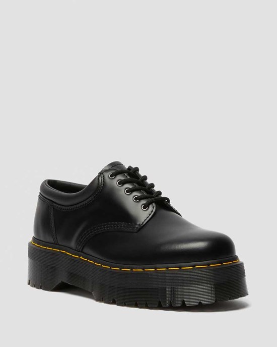 Black Polished Smooth Dr Martens 8053 Leather Platform Men's Oxford Shoes | 6053-QCMFV