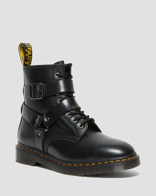 Black Polished Smooth Dr Martens Cristofor Leather Harness Women's Zip Up Boots | 3765-ARSPV