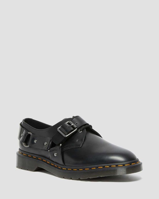 Black Polished Smooth Dr Martens Henree Polished Smooth Leather Men's Oxford Shoes | 4123-TCGZE