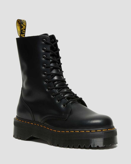 Black Polished Smooth Dr Martens Jadon Hi Smooth Leather Men's Lace Up Boots | 9564-BZKRW