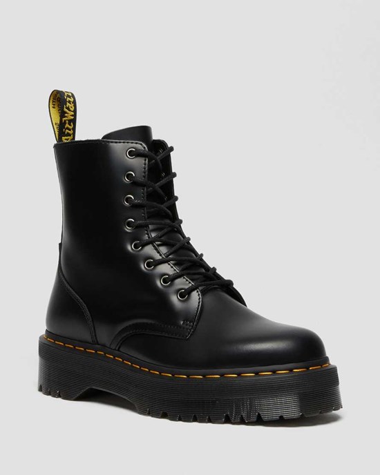 Black Polished Smooth Dr Martens Jadon Smooth Leather Women's Lace Up Boots | 3524-UYOML