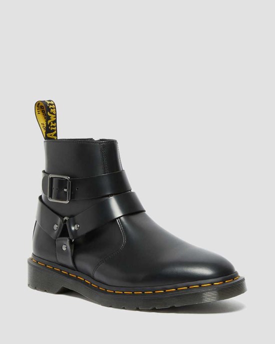 Black Polished Smooth Dr Martens Jaimes Leather Harness Women's Zip Up Boots | 5968-GTFBL