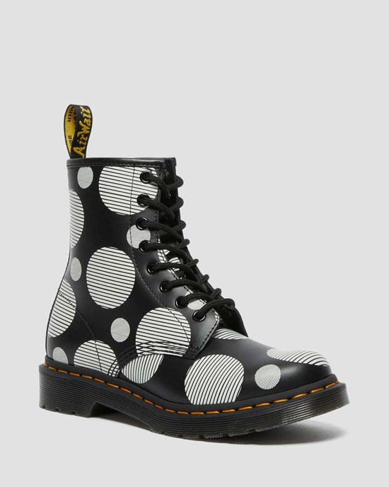 Black Polka Dot Smooth Dr Martens 1460 Polka Dot Smooth Leather Women's Ankle Boots | 5817-TSCFP