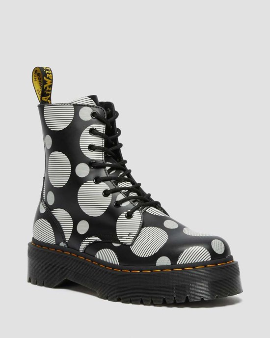 Black Polka Dot Smooth Dr Martens Jadon Polka Dot Smooth Leather Women's Lace Up Boots | 4521-IJLCH