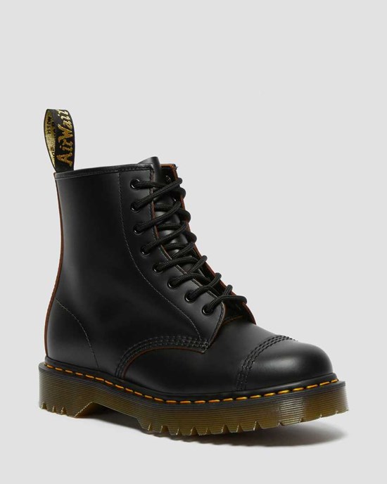 Black Quilon Dr Martens 1460 Bex Made in England Toe Cap Men's Lace Up Boots | 4318-HNSDK