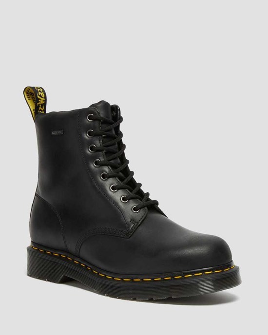 Black Republic Wp Dr Martens 1460 Waterproof Men's Utility Boots | 0329-SNFBV