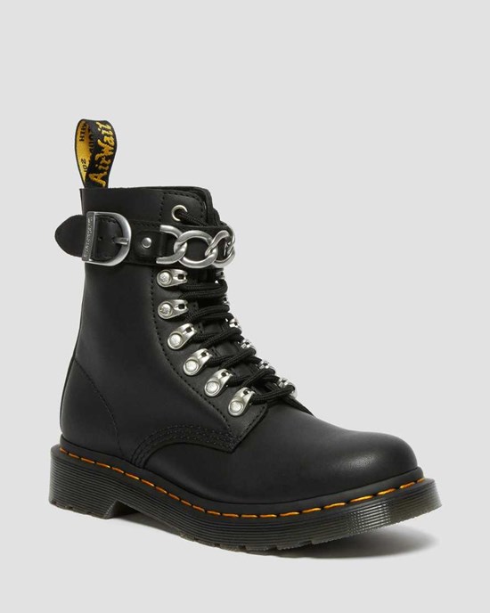 Black Sendal Dr Martens 1460 Pascal Chain Leather Women's Lace Up Boots | 0839-SJOUQ