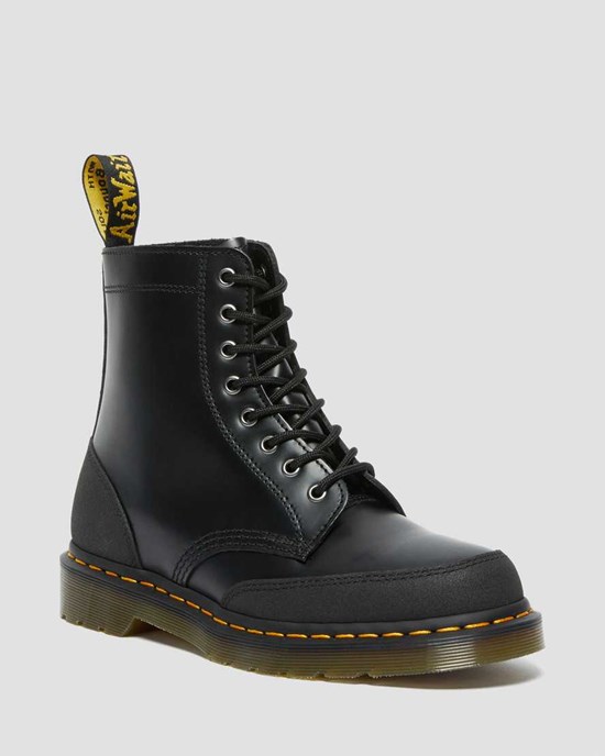 Black Smooth Dr Martens 1460 Guard Panel Leather Women's Lace Up Boots | 0381-POBQR