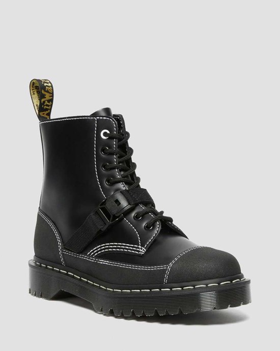 Black Smooth Leather Dr Martens 1460 Tech Made in England Leather Women's Ankle Boots | 8745-GAZIB