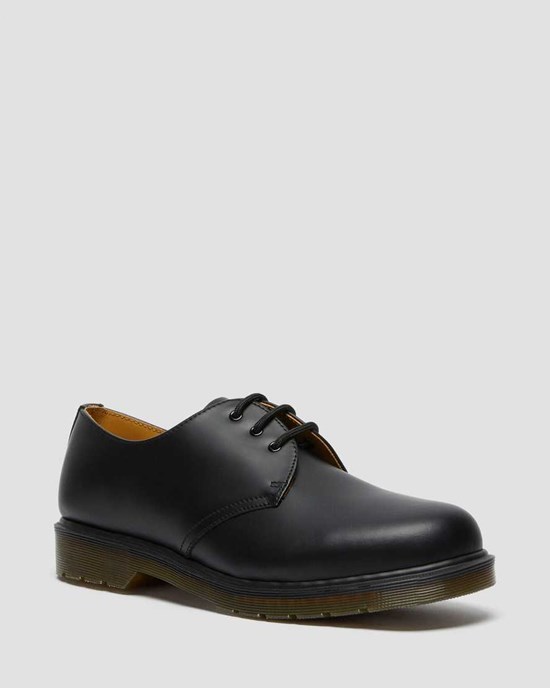 Black Smooth Leather Dr Martens 1461 Plain Welt Smooth Leather Women's Oxford Shoes | 6247-OBSRK