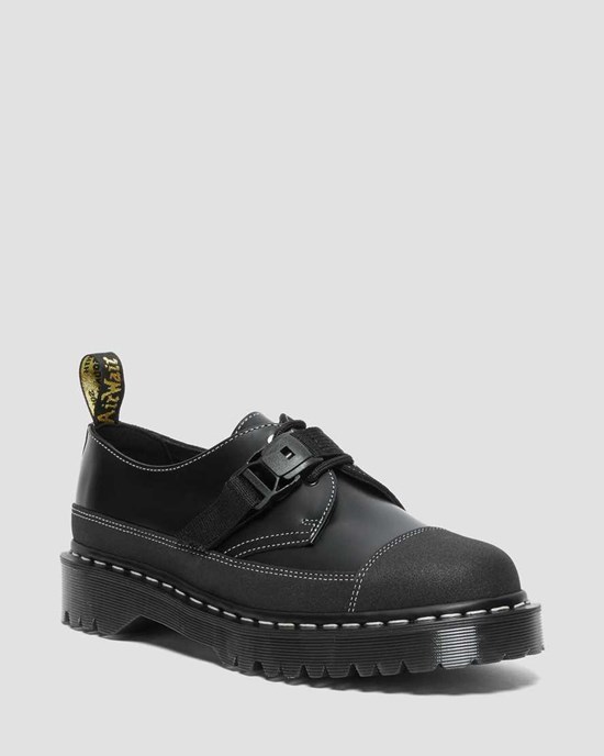 Black Smooth Leather Dr Martens 1461 Tech Made in England Buckle Men's Oxford Shoes | 9038-FLVGH