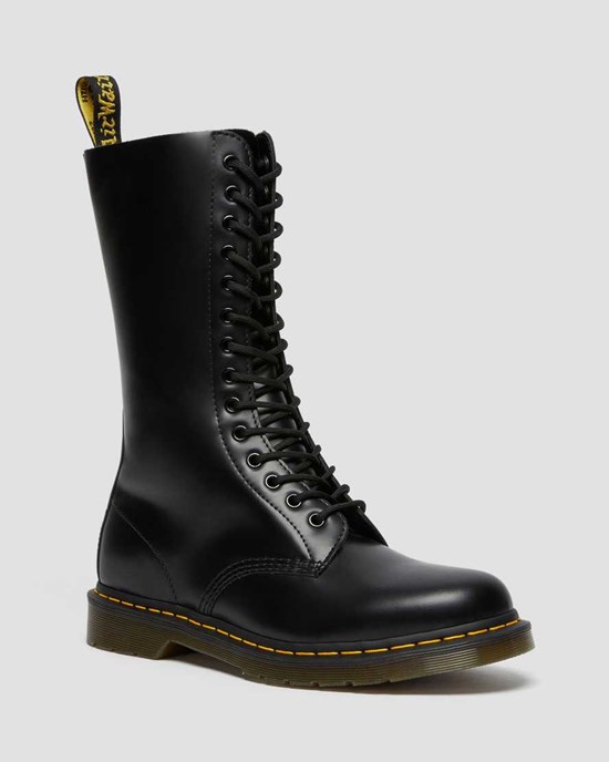 Black Smooth Leather Dr Martens 1914 Smooth Leather Women's Lace Up Boots | 6752-UFRJM