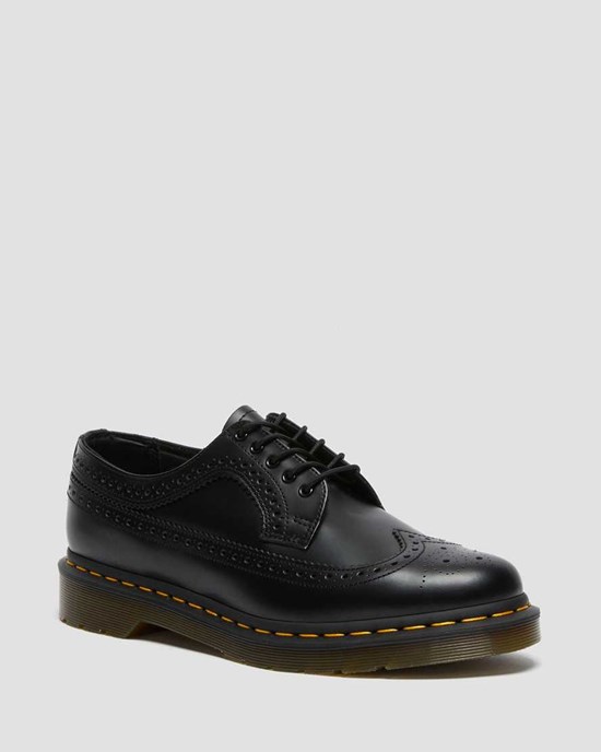 Black Smooth Leather Dr Martens 3989 Yellow Stitch Smooth Leather Men's Oxford Shoes | 9574-ITMAH
