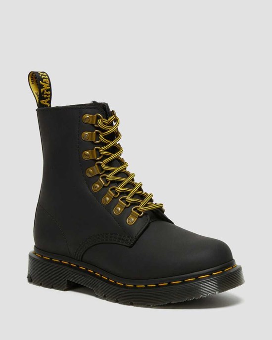 Black Snowplow Dr Martens 1460 Pascal DM's Wintergrip Leather Women's Ankle Boots | 9862-RGKLU