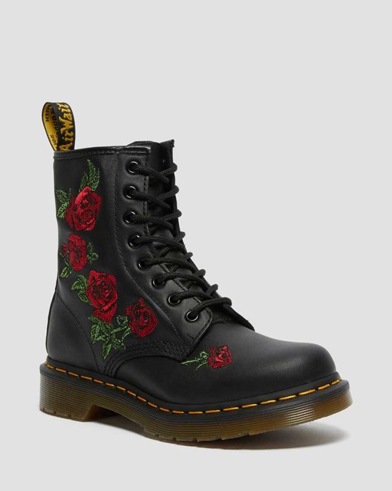 Black Softy T Dr Martens 1460 Vonda Floral Leather Women's Lace Up Boots | 0782-BYDWC