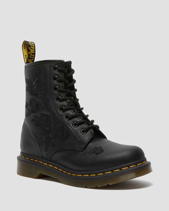 Black Softy T Dr Martens 1460 Vonda Mono Floral Women's Lace Up Boots | 0759-AJCZD