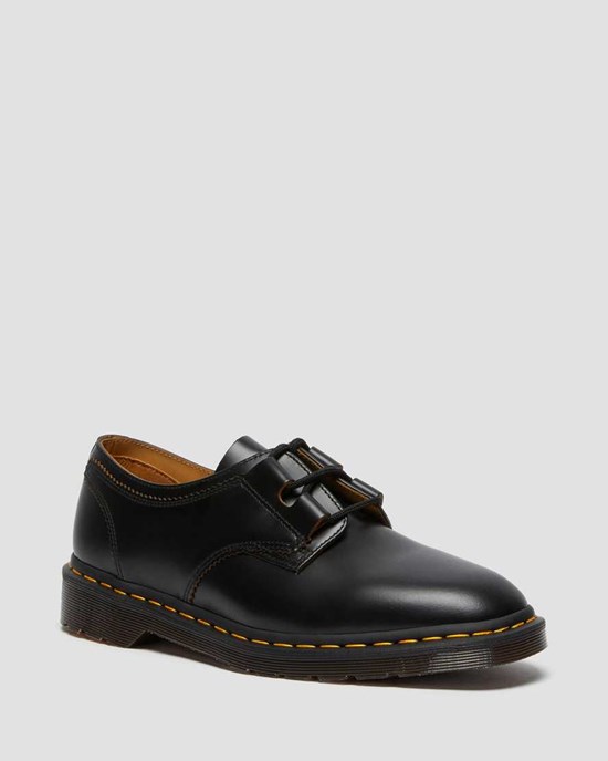 Black Vintage Smooth Dr Martens 1461 Ghillie Leather Men's Oxford Shoes | 3695-HFDLV