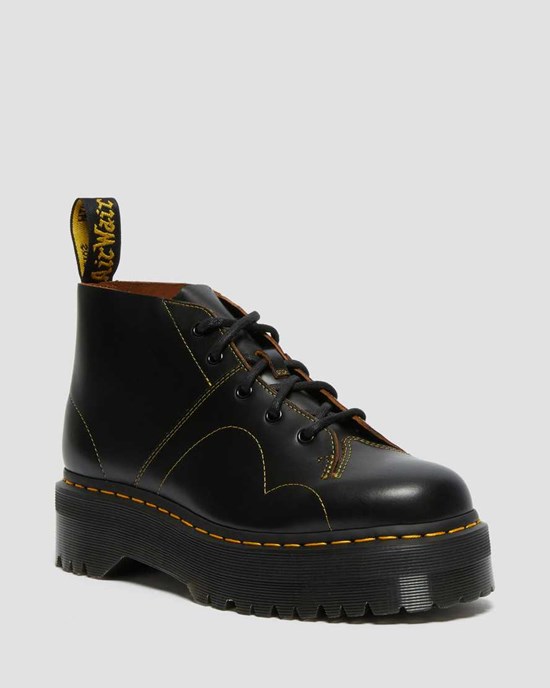 Black Vintage Smooth Dr Martens Church Platform Monkey Women's Ankle Boots | 7540-EKBRJ