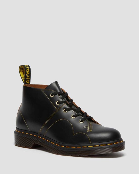 Black Vintage Smooth Dr Martens Church Vintage Women's Lace Up Boots | 4753-BZGMW