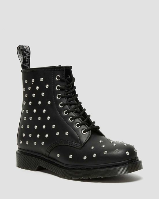 Black Wanama Dr Martens 1460 Stud Wanama Leather Women's Ankle Boots | 0617-TQCOD