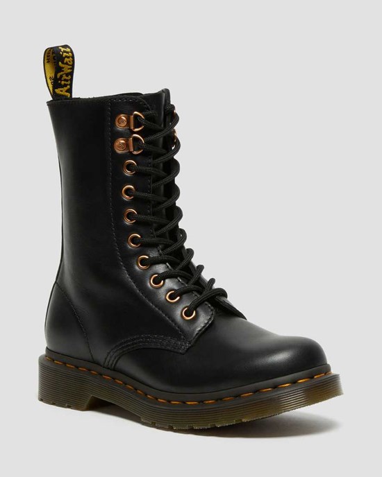 Black Wanama Dr Martens 1490 Rose Gold Hardware Leather Women's Zip Up Boots | 9423-PBOAE