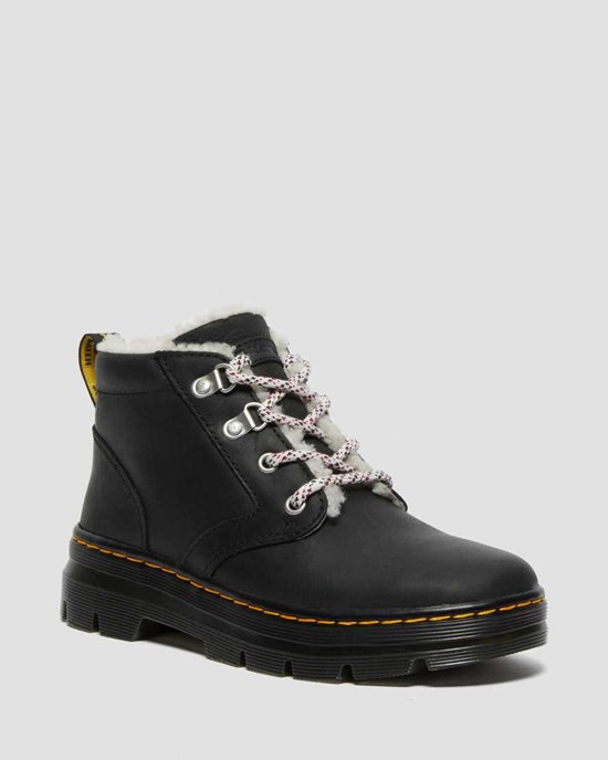Black Wyoming Dr Martens Bonny Faux Shearling Lined Women's Lace Up Boots | 9748-VHRNX