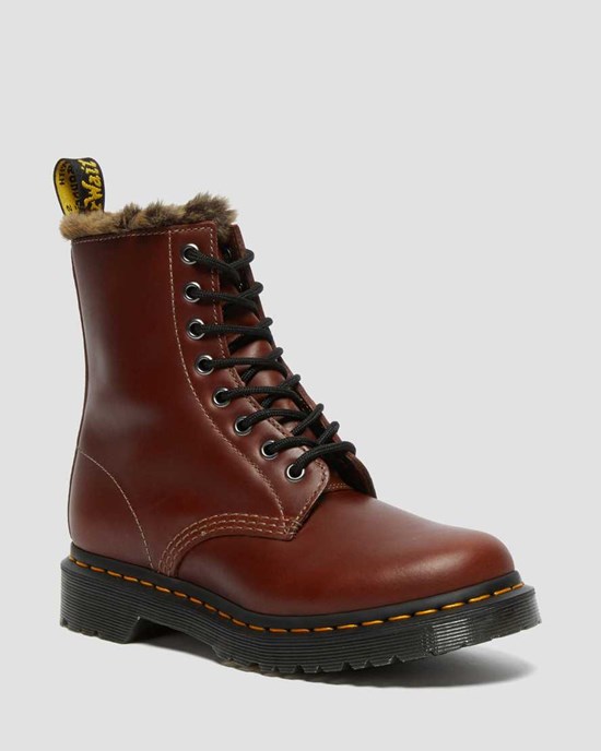 Brown Abruzzo Wp Dr Martens 1460 Serena Faux Fur Lined Women's Lace Up Boots | 8523-PLTKD