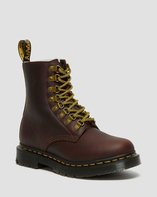 Brown Snowplow Dr Martens 1460 Pascal DM's Wintergrip Leather Women's Lace Up Boots | 2649-QDHXI