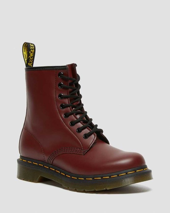 Cherry Red Smooth Leather Dr Martens 1460 Smooth Leather Women's Lace Up Boots | 4905-RUFZP