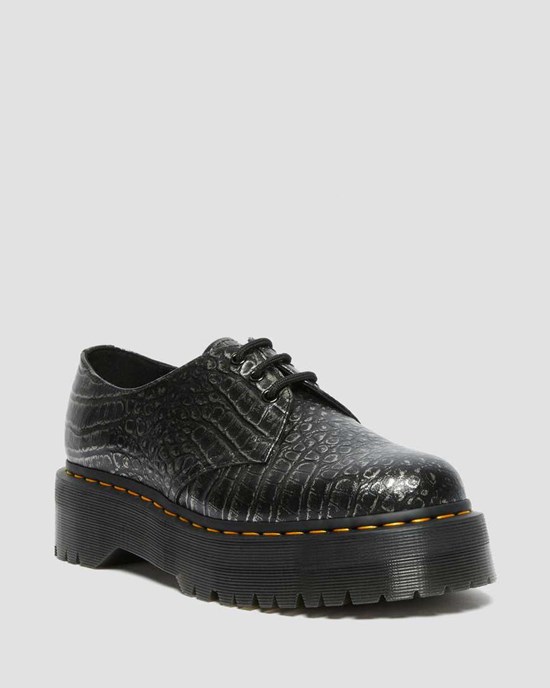 Gunmetal Dr Martens 1461 Croc Emboss Leather Men's Oxford Shoes | 5742-LYPTO